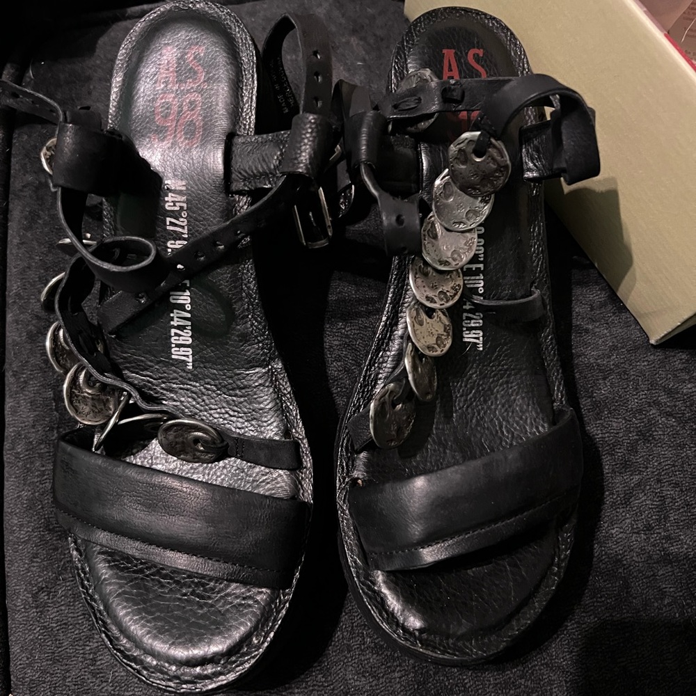 A.S. 98 Black Wedge Sandals - Nolyn